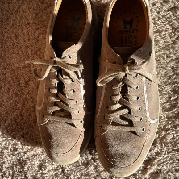 MEPHISTO HARRISON Mens Sneakers Taupe Beige Leather Velvet Size 12 - Picture 3 of 10